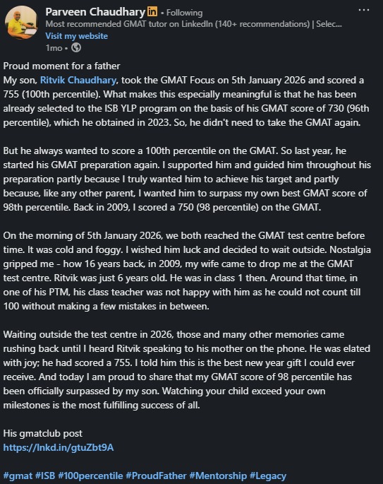 Son's 755 GMAT Score
